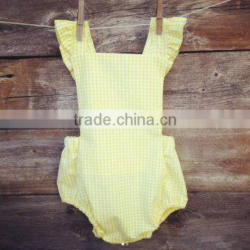 Gingham Design Newborn Baby Romper Wholesale Infant Girls Ruffle Sleeve Bodysuit Baby Cotton Clothes