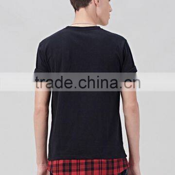 China Factory 100% Cotton Cheap Plain Plaid Color Black Tee Shirt Men photo-2