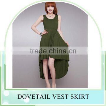 2016 summer Fashion round collar clothing ,sleeveless irregular dresses skirt, Dovetail vest design dress skirt