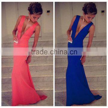 2016 Wholesale Price Fashion Red Night Evening Dress Sleeveless Long Maxi Lady Spring Summer