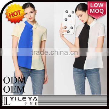 Ladies Fashion Small Lapel Fashion Splicing Hit Color Shirt photo-3