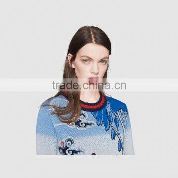 High Quality Custom Spring New Three-dimensional Castle Pattern Round Neck Collar Sweater photo-3