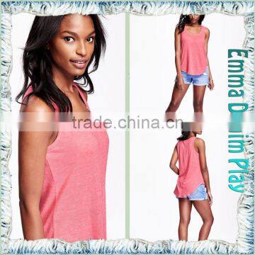High Quality Super Soft Colorfast Dyeing Womens Sleeveless Wide O Neck Tank T-Shirt photo-4