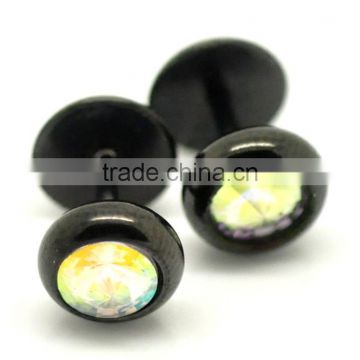 4PCs Cool 16 Gauge 316L Surgical Grade Steel Clear AB Color Rhinestone Fake Ear Plugs