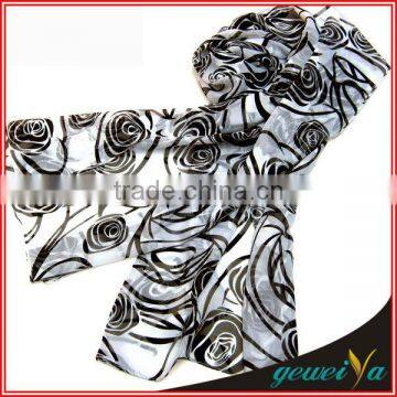 White Background Black Flower Printing Chiffon Arabian Scarf