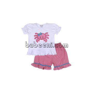 Lovely crab applique short set for girls - BB631