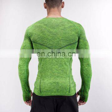 Wholesale Latest Design Gym Wear Mens Seamless Performance Green Men Long Sleeve T Shirt photo-3