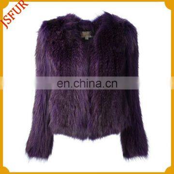 Simple Style Round Collar Raccoon Fur Trim Winter Fur Coat