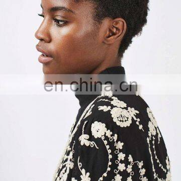 High Fashion Petite Lace Embroidered Jacket Black Color Ladies Blazer Designs photo-3