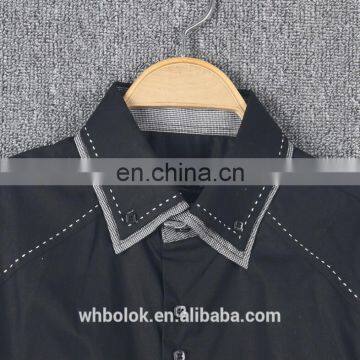Customized Men's Dark Blue Solid Cotton Shirt Dress Causal Fitted Mens Shirt photo-4