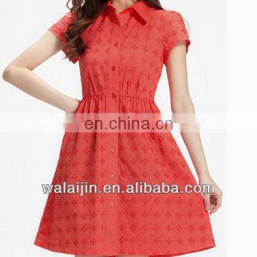 Ladies embroidered short sleeve cotton dress design