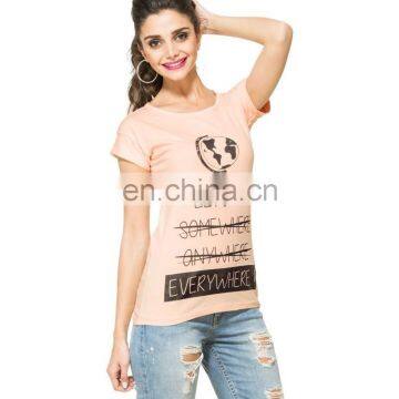 2015 Factory direct price wholesale 100% Cotton Go Everywhere Graphic Peach T-shirt