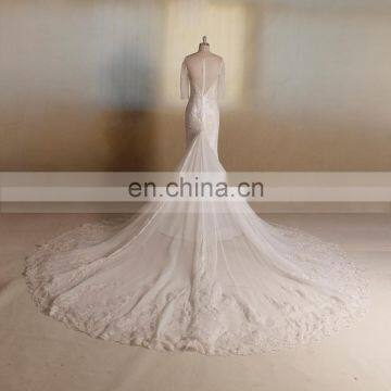 Honorable Mermaid Scoop Neck 3/4 Sleeve Lace Long Train Wedding Dress photo-3