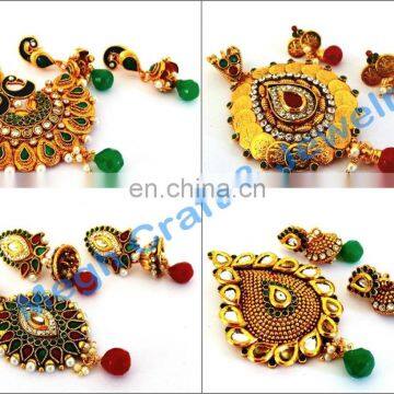 South Indian Temple pendant Set-Wholesale Antique Gold plating Kundan pendant Set-2015 kundan