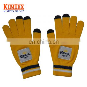 Promotional woven patch logo touch screen gloves