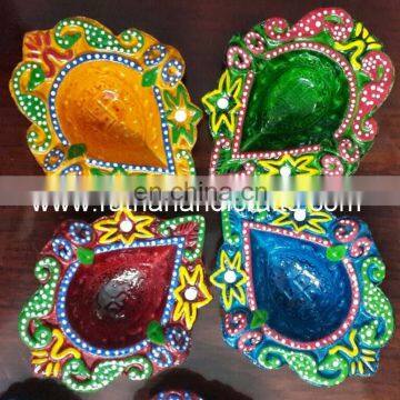 Colorful decorated diya packed home decor indian diwali decoration handicrafts