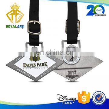 Hot Selling Custom Zinc Alloy Golf Bag Tag with Leather Strap