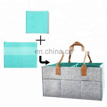 Amazon Hotselling Felt Diaper Caddy Storage Organizer Bag With pu Leather Handle photo-5