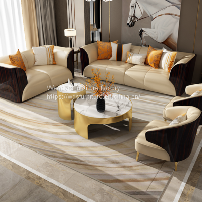 Light luxury Bentley leather sofa, high-grade new Chinese solid wood sofa, villa, living room, ebony furniture, four-person luxury