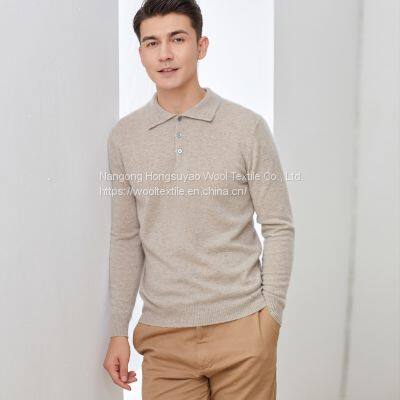 Men′s Polo Collar 100%  Pure Cashmere Design Knitted Sweater Casual Shirt