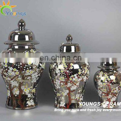 Tall Chinese Porcelain Silver Gold Glazed Ceramic Decorative Ginger Jars