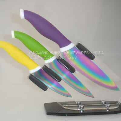 Kitchen Knife Set,Knives Set Stainless Steel Kitchen Knives With Ergonomic Handle & Rainbow Titanium Coated- Cooking Set of Knives