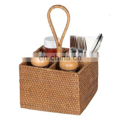 Hot Woven Vintage Rattan Napkin Utensil Caddy Bottle Holder Boho Decor High Quality Wholesale Vietnam Supplier