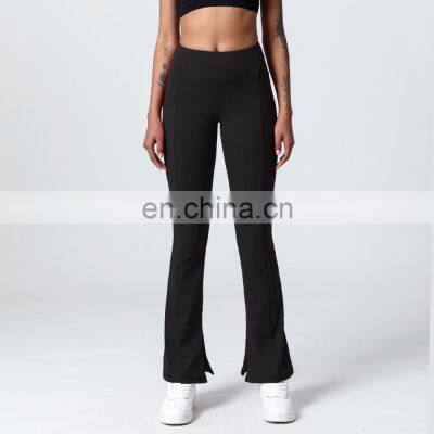 Fashion Morning Glory Design High Waist Gym Wear Bottom Zipper Flares Yoga Pants Leggings With Pockets For Women photo-4