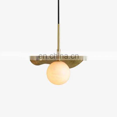 Factory direct sales natural alabaster ball chandelier bedroom living room dining room low ceiling golden brass pendant light