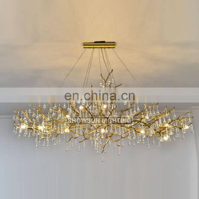 Hotel Living Room Villa Contemporary Pendant Lights Fixtures Luxury Rain Drop K9 Crystal Chandelier