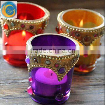 Amber Votive Candle Holder / Matte Gold / Glass Candle Holder With Jewel Decor For Wdding Gift                        
                                                Quality Choice