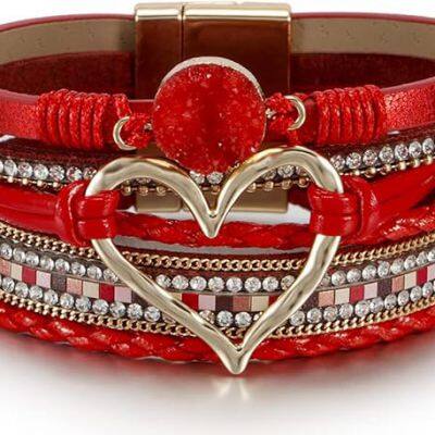 Leopard Bracelet for Women, Boho Leather Wrap Multi-Layer Pearl Crystal Bracelet Bangle Jewelry