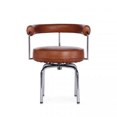 LC7 Chair Le Corbusier 1928 Replica, Modern 360° Swivel Leather Dining Chair With Chrome Metal Base for Home Hotel Cafe photo-2