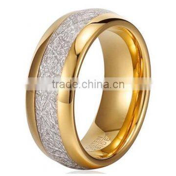 Men's Tungsten Carbide Rings 18K Gold plating Fashion Wedding Band with Imitated Meteorite Inlay