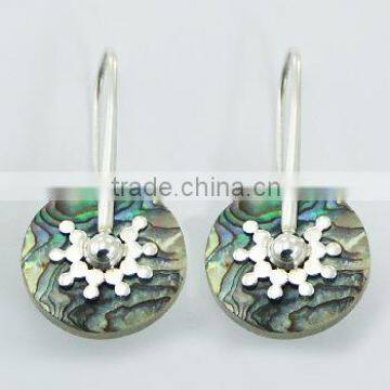 Iridescent Abalone Shell Discs Silver Decor Earrings