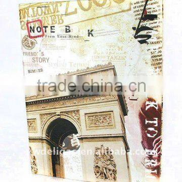 Paris Triumphal Arch Printed Art Paper Wrapping O Ring Binder Desktop File Folder for Office Stationery Cardboard A4 or FC Size