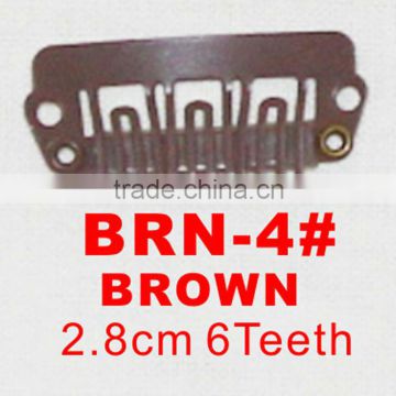 BRN-4# (NiceRemyHair) Retail and wholesale 28mm long Brown color 6 U shape teeth easy snap clips for hair extensions wigs wefts