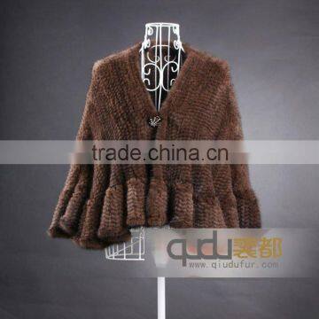 QD6415 Fashion Poncho Knitted Fur Cape Mink Fur Shawl 2013