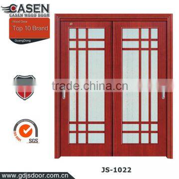 China supplier tempered glass sliding wood door teak wood double door design