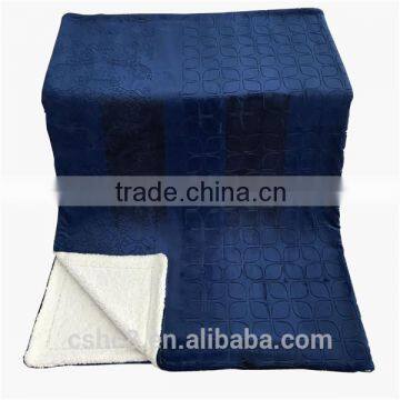 luxury 100% polyester embossed flannel blanket with sherpa stripe pattern