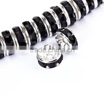 Silver Plated Jet Black Color #280 Rhinestone Jewelry Rondelle Spacer Beads Variation Color and Size 4mm/6mm/8mm/10mm