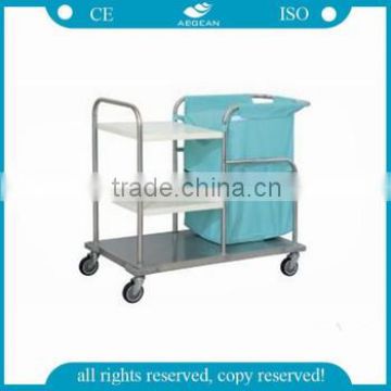 AG-SS018 CE ISO with three layers metal frame stainless steel medical linen trolley