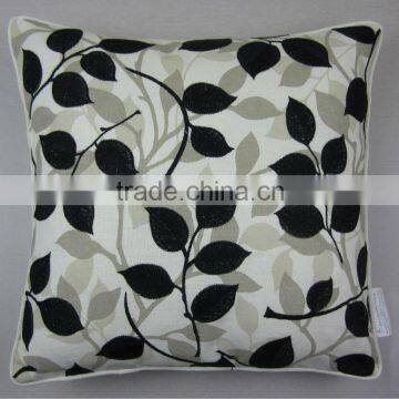 Printed and embroidered leaves decorative sofa cushion