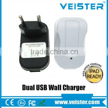 Veister AC110V-240V EU Wall Charger,5v 2.1a Dual USB travel wall For Mobile Phone, Mobile Phone, MP3 / MP4 Player