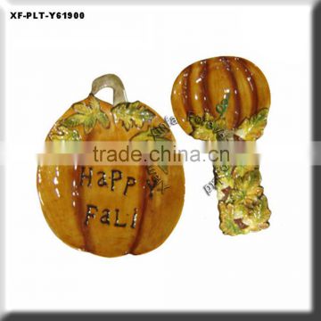 unglazed ceramic pumpkin plate & spoon holder