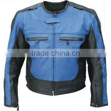 Mens Collarless Motorcycle Leather Jacket