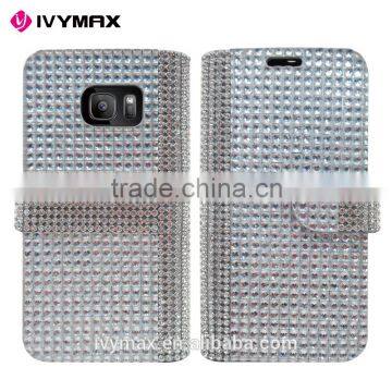 IVYMAX new top quality luxury leather bling crystal diamond wallet leather case for samsung galaxy S7/G930