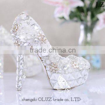 OW06 hot sale women crystal platform high heel wedding wear platform party shoes for girls