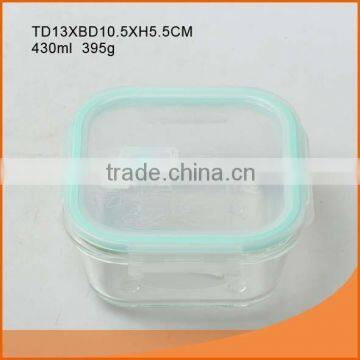 Best selling rectangle 430ml glass food container for super market
