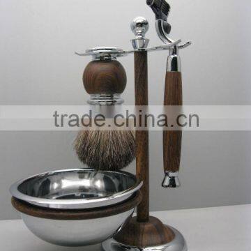 metal handle shaving brush set with a razor and stand